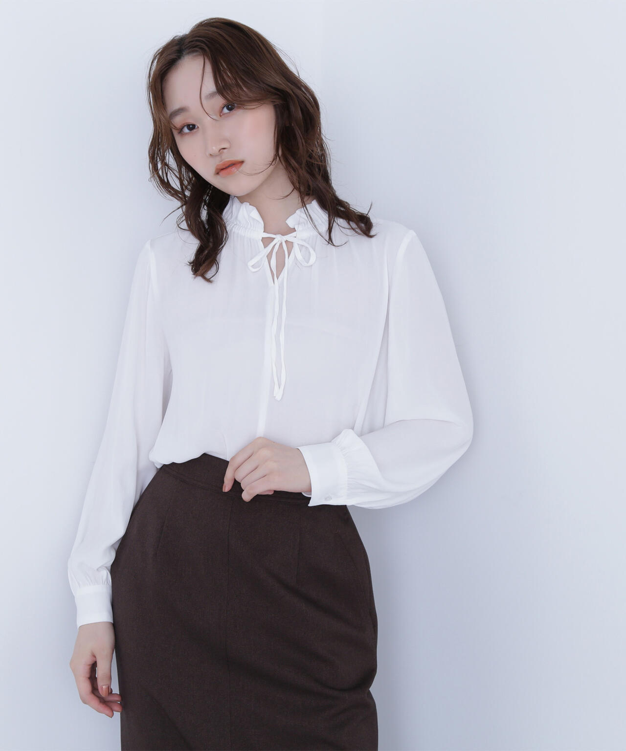 フリルネックリボンブラウス | NATURAL BEAUTY BASIC（ナチュラル