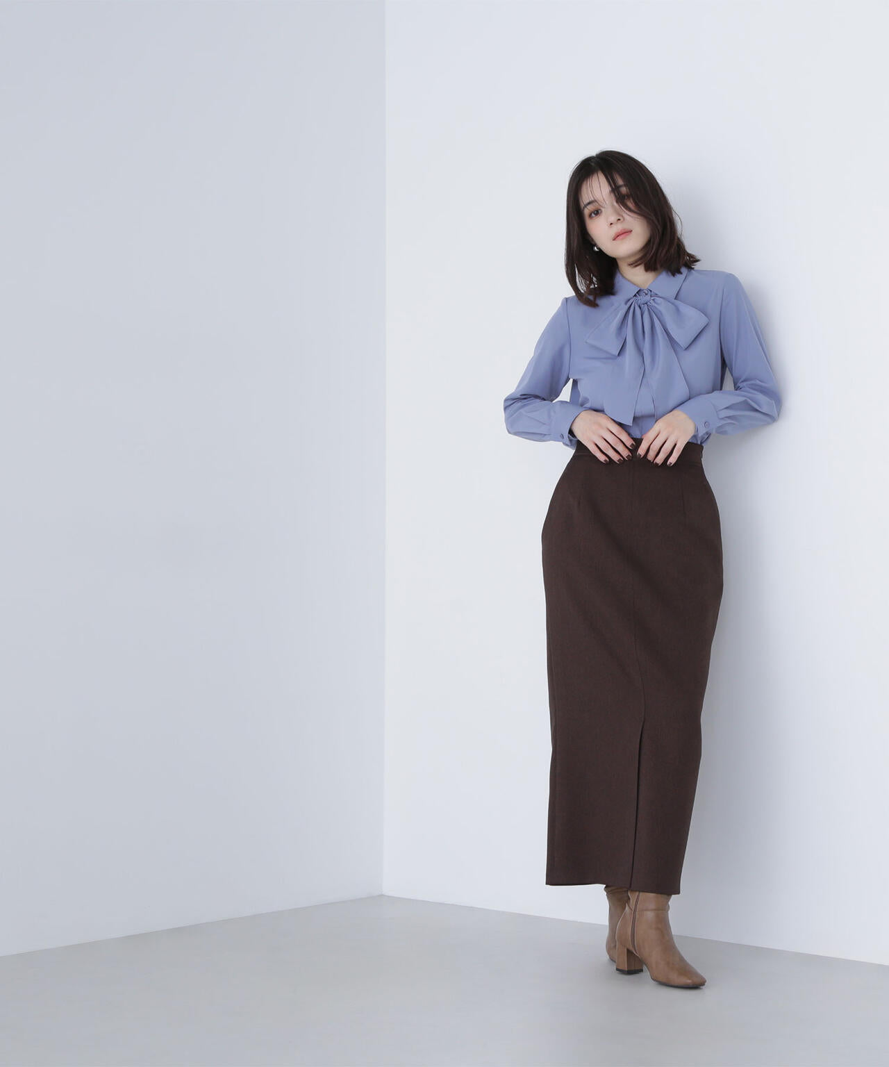 シャツカラーリボンブラウス