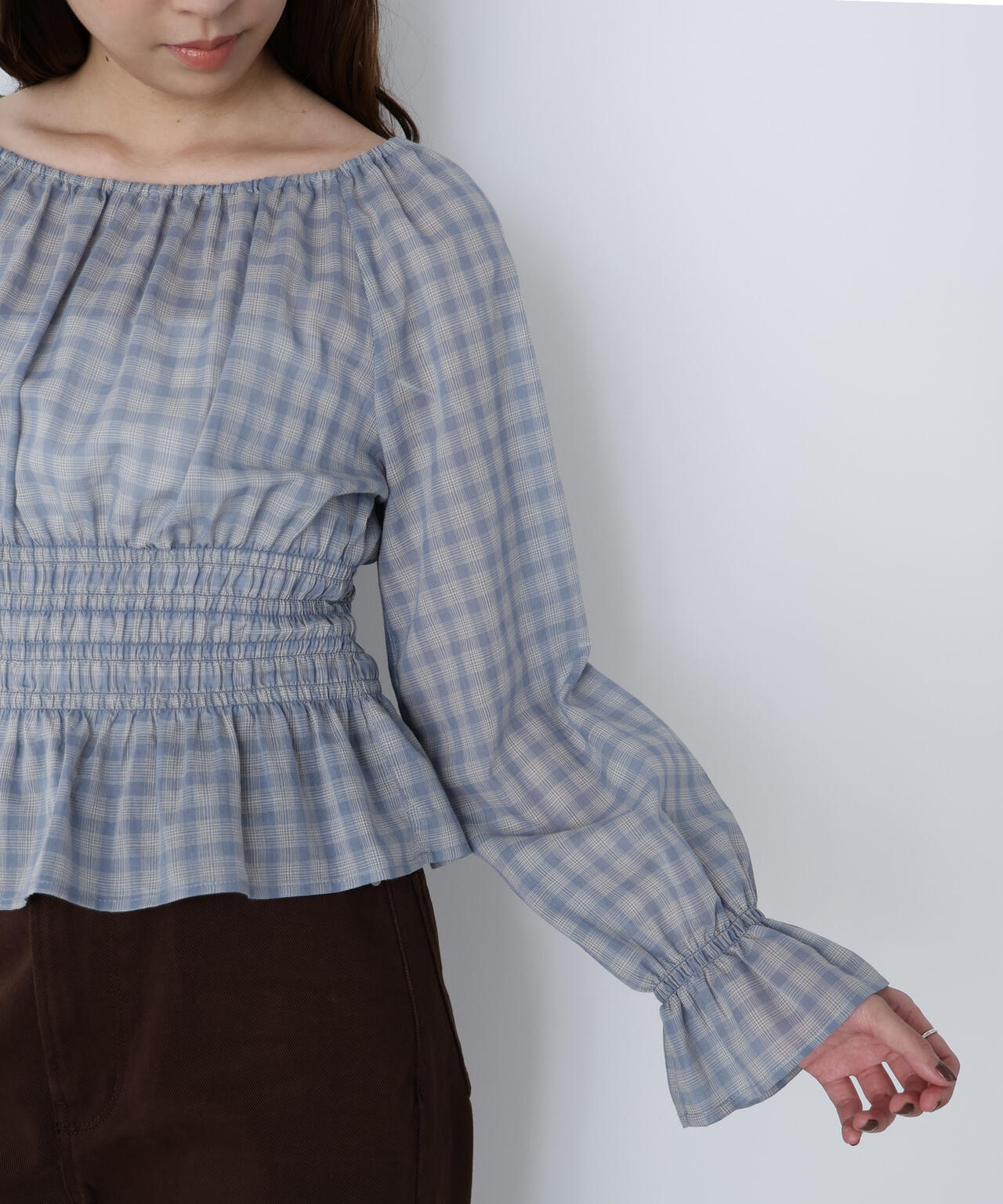 チェックペプラムブラウス | NATURAL BEAUTY BASIC（ナチュラル