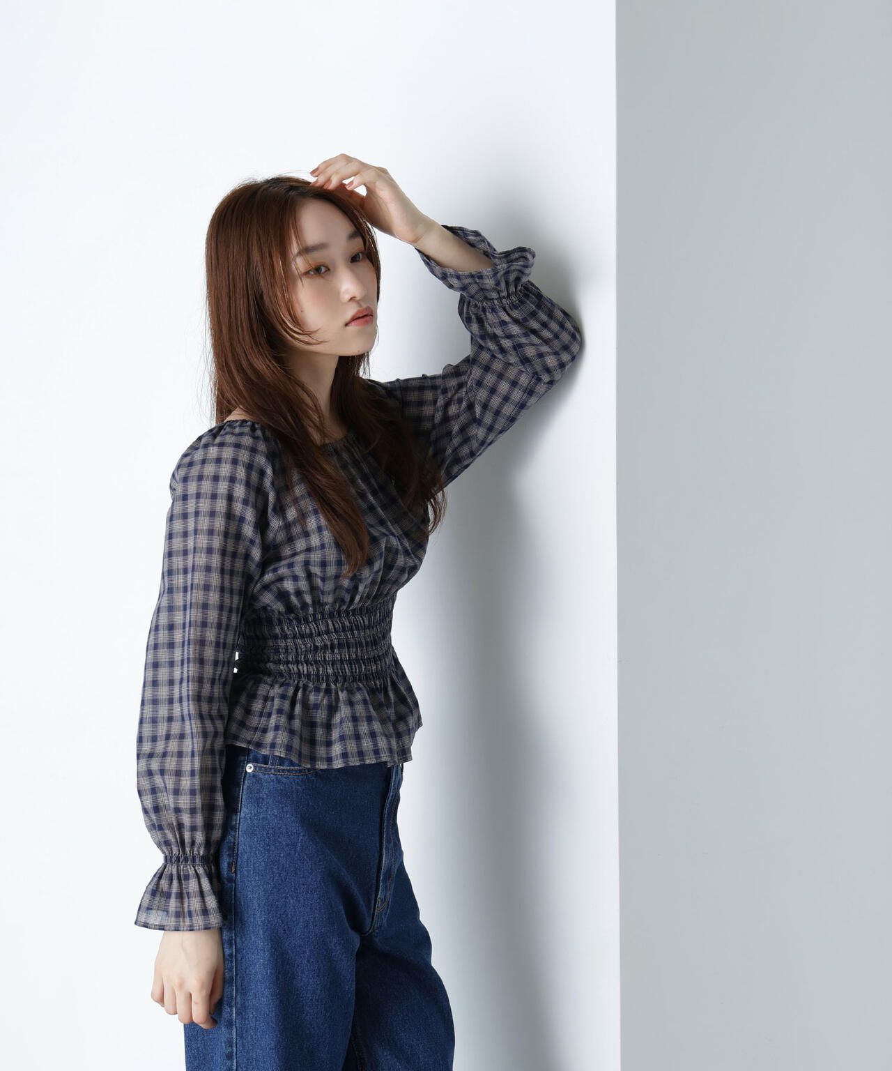 チェックペプラムブラウス | NATURAL BEAUTY BASIC（ナチュラル