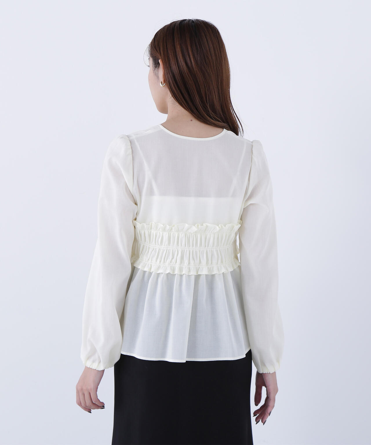 Vネックシャーリングペプラムブラウス