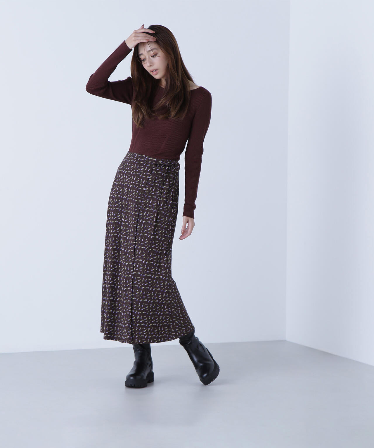 フラワープリントラップスカート