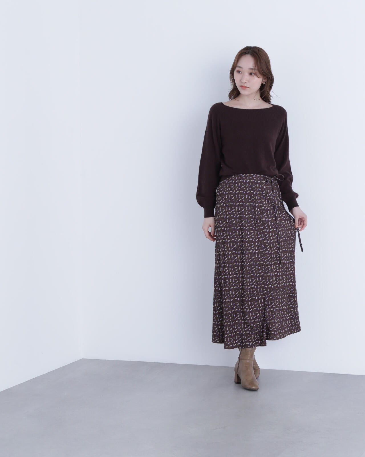 極美品✨45R 巻スカート　ラップ　プリーツ　総柄　フラワープリント 極美品✨45R 巻スカート ラップ プリーツ 総柄 フラワープリント