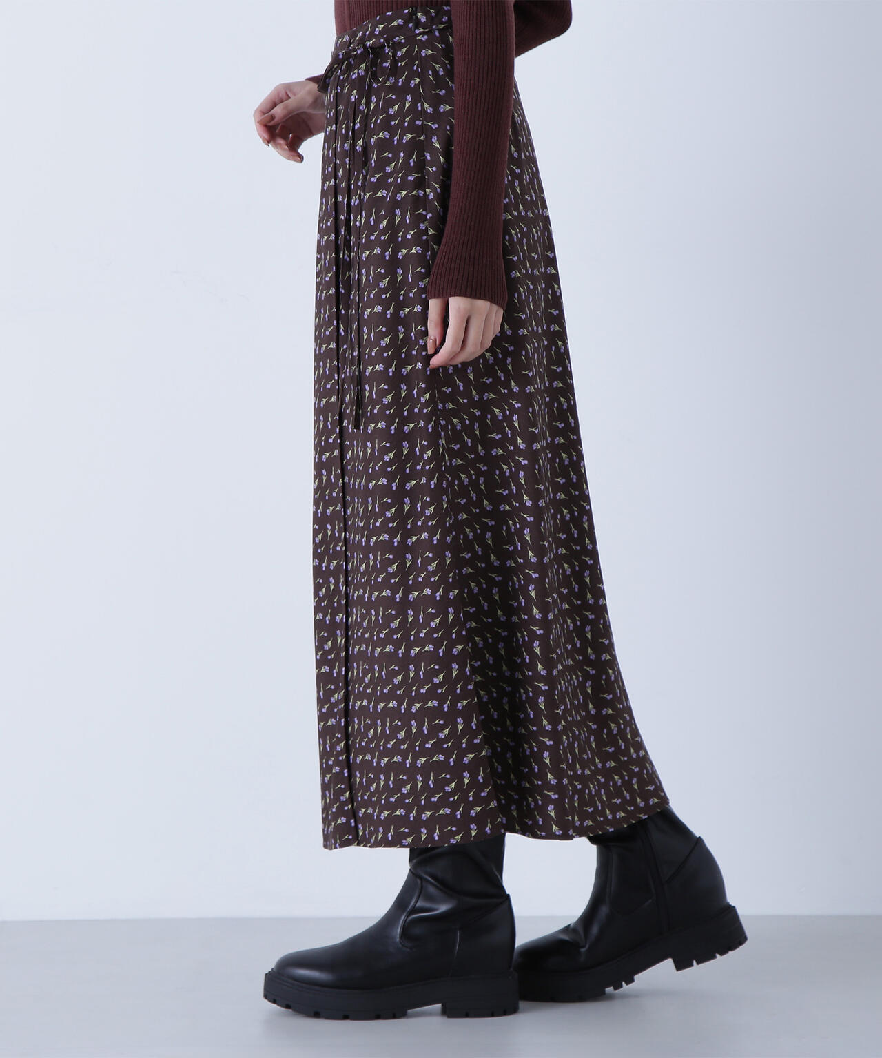 フラワープリントラップスカート