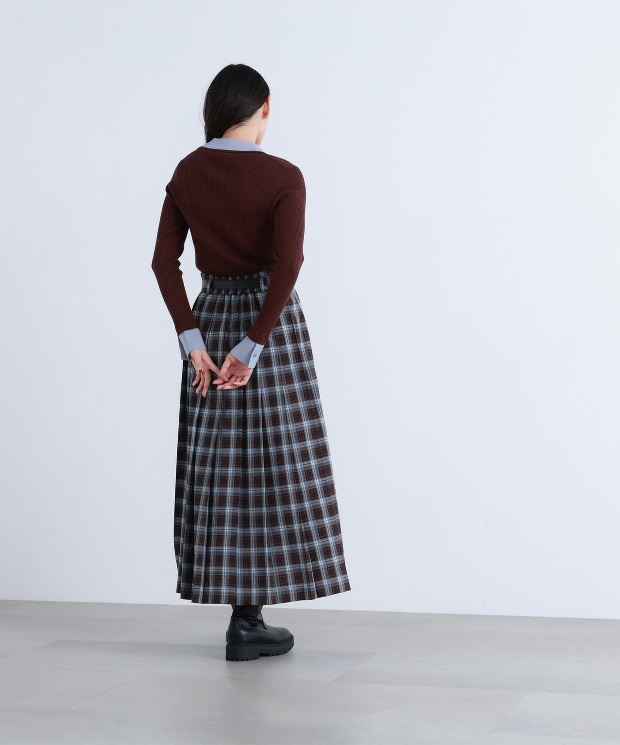ベルテッドチェックプリーツスカート