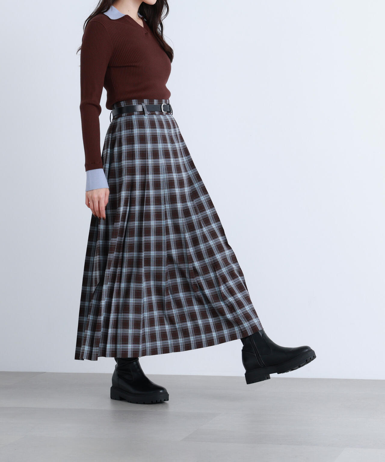 ベルテッドチェックプリーツスカート
