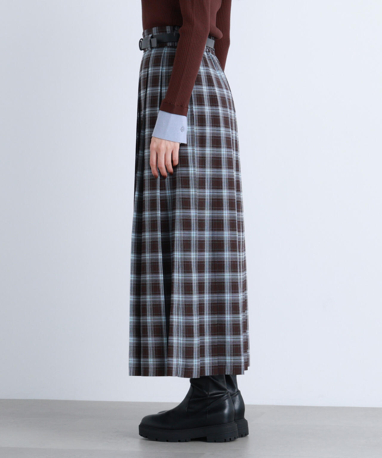 ベルテッドチェックプリーツスカート