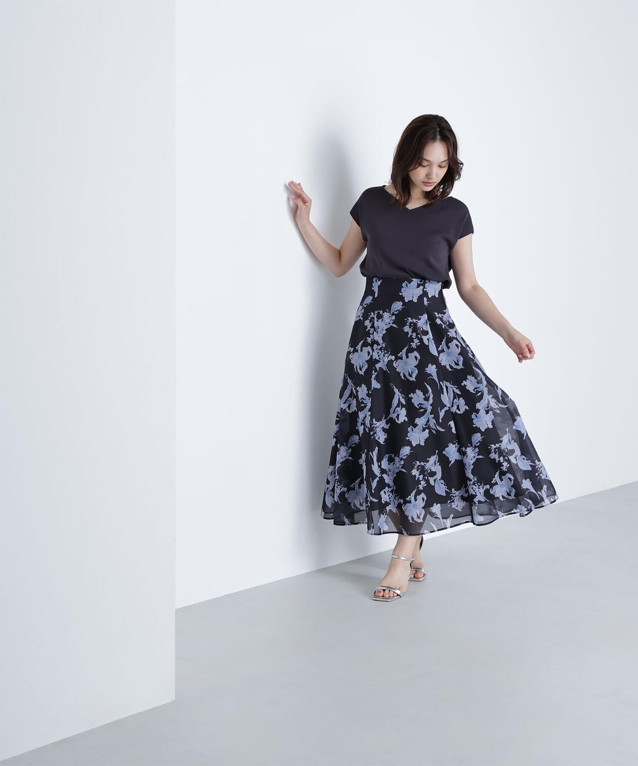 シアーフラワープリントフレアスカート