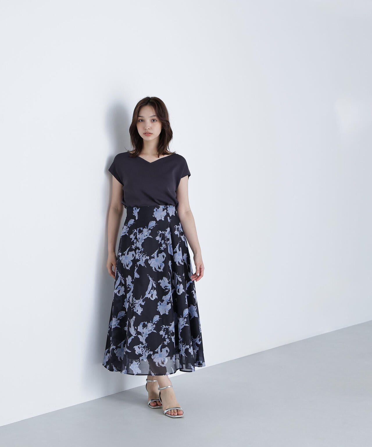 シアーフラワープリントフレアスカート