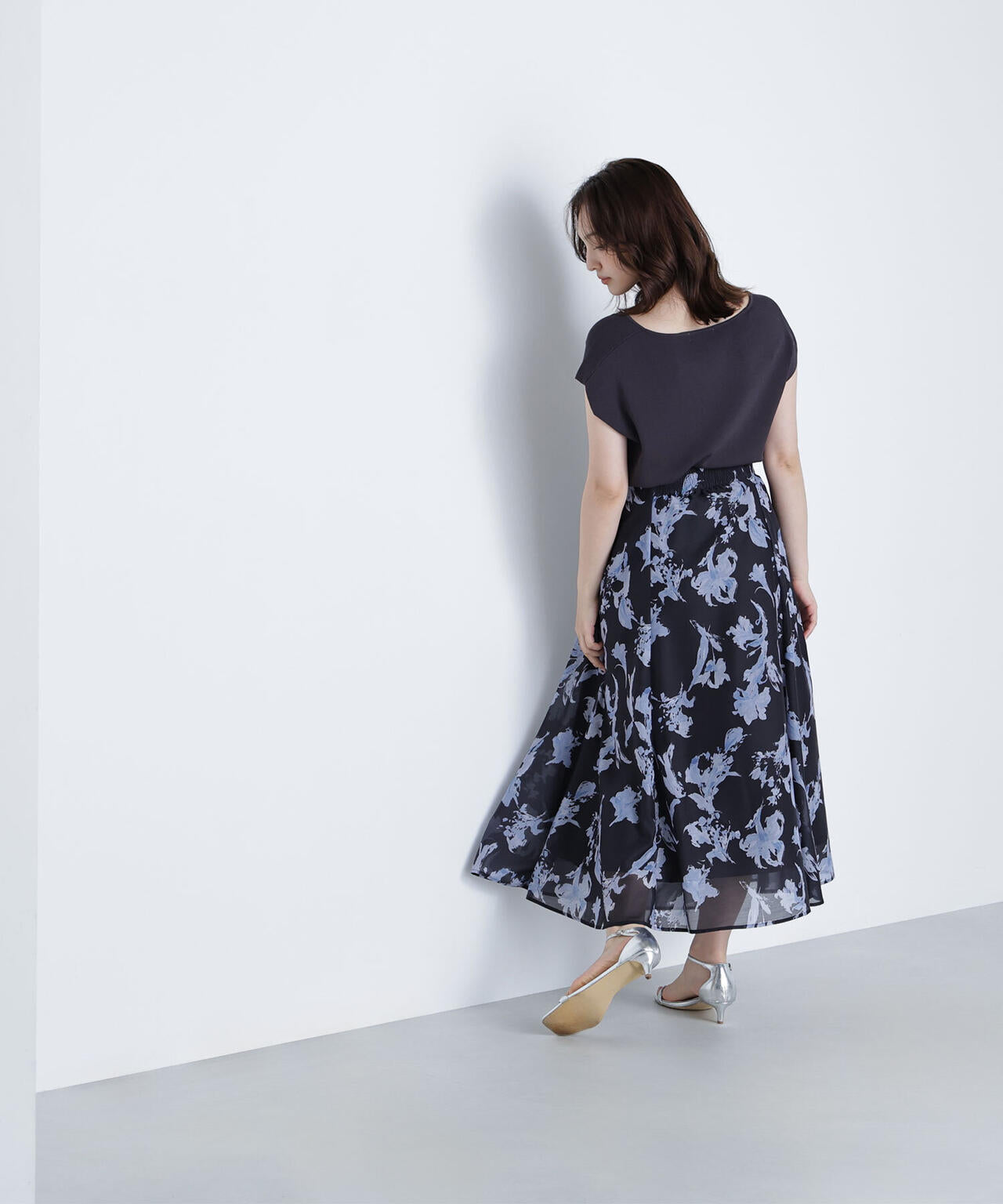 シアーフラワープリントフレアスカート