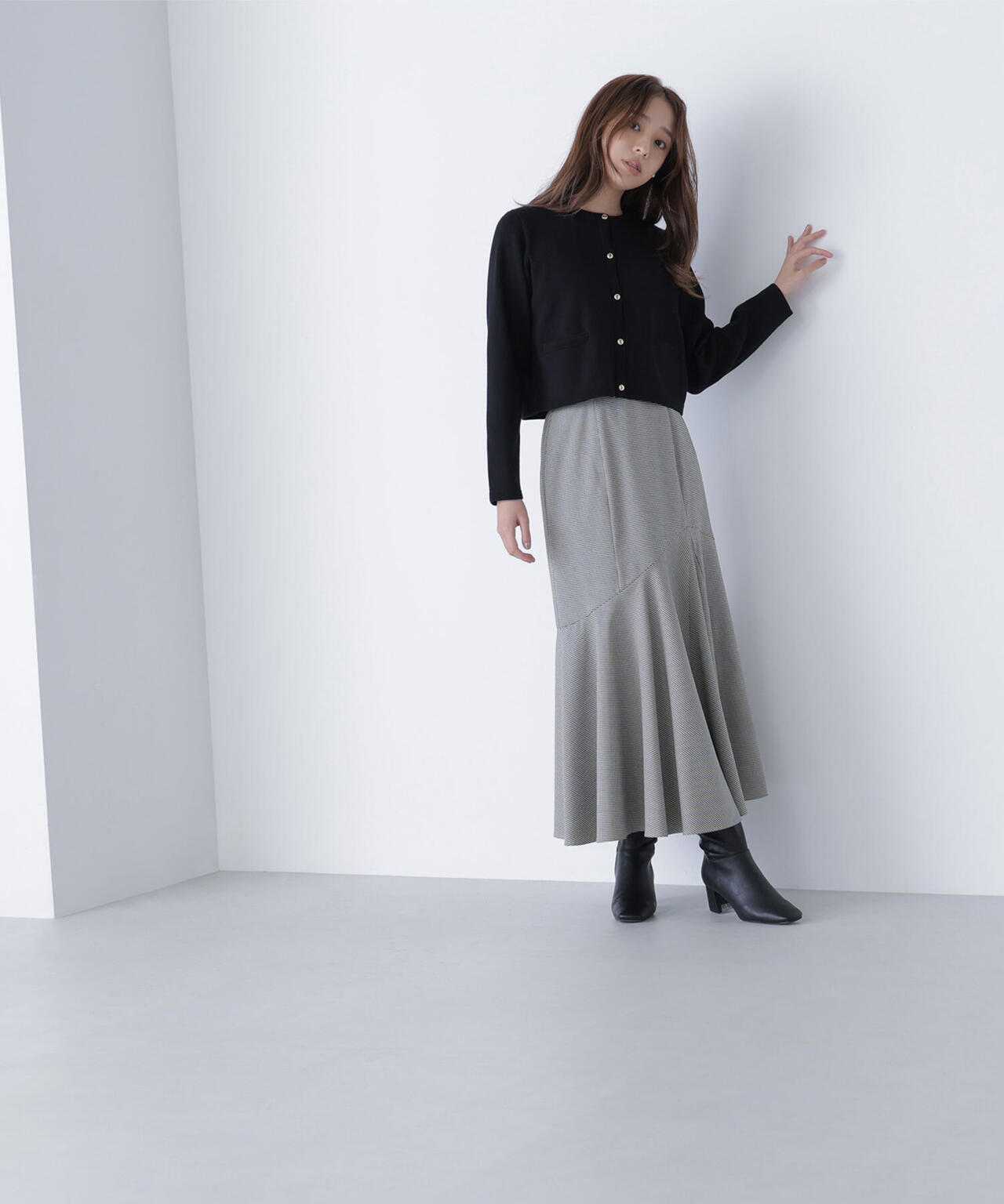 【横浜ジョイナス・mix.tokyo 限定カラー：チャコール系２】アシメチェックマーメイドスカート