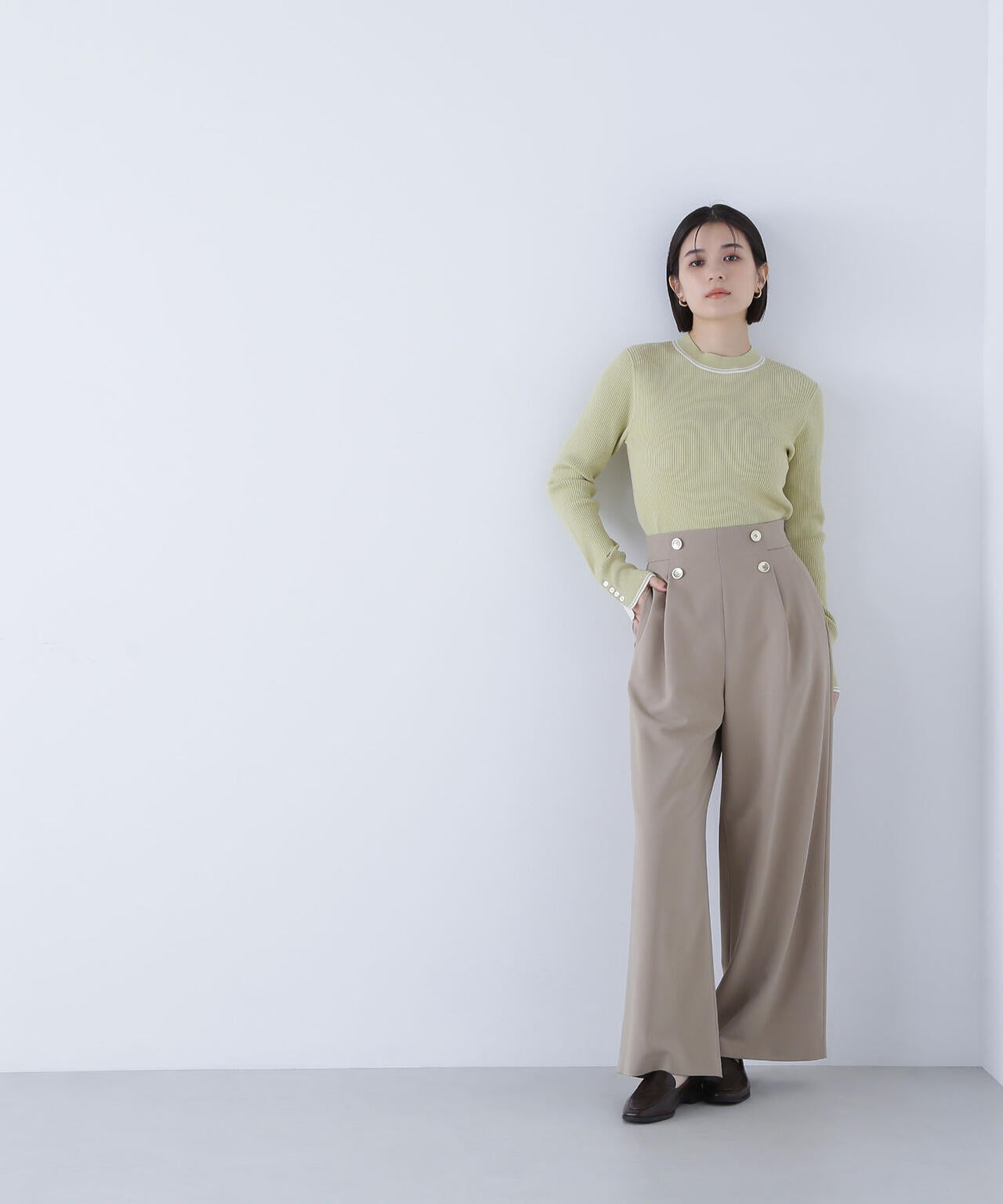 ＜骨格ウェーブ＞ハイウエストマリンパンツ