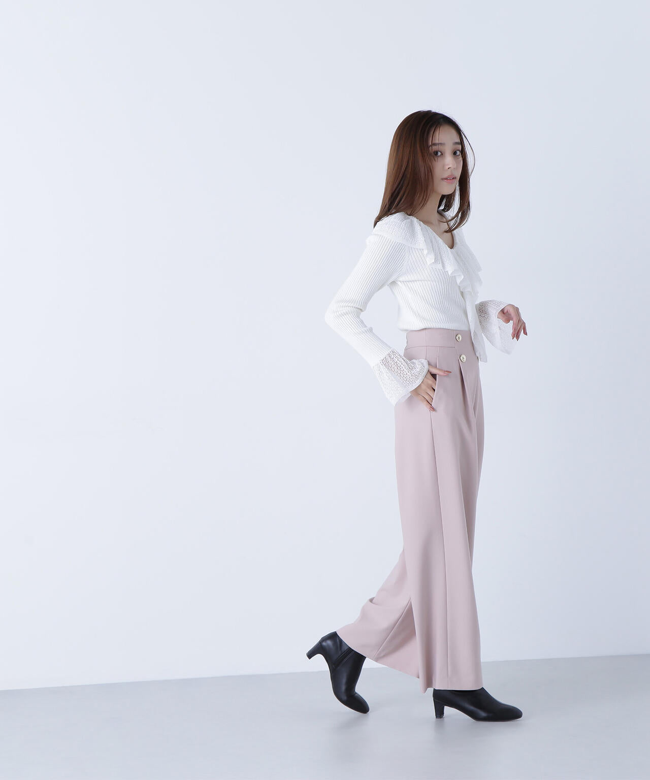 ＜骨格ウェーブ＞ハイウエストマリンパンツ