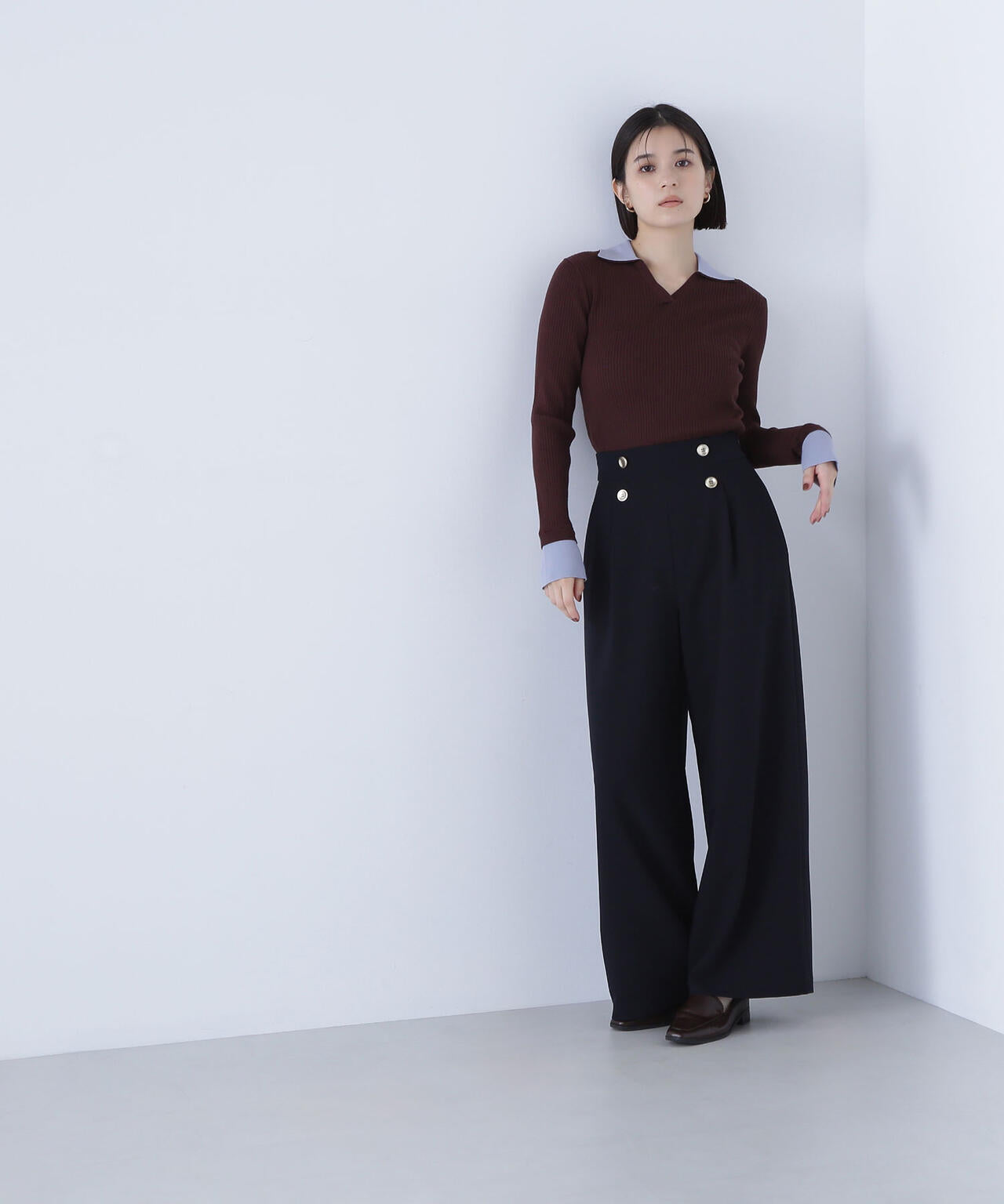 ＜骨格ウェーブ＞ハイウエストマリンパンツ