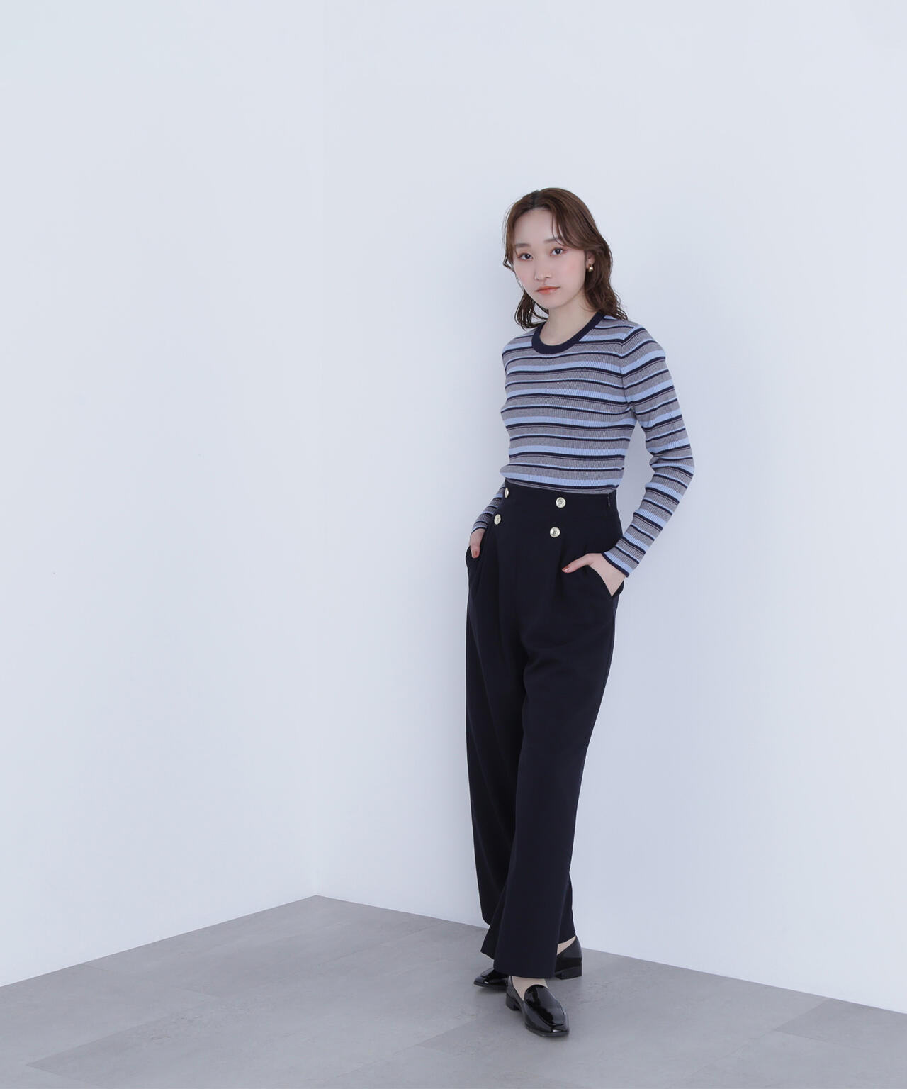 ＜骨格ウェーブ＞ハイウエストマリンパンツ