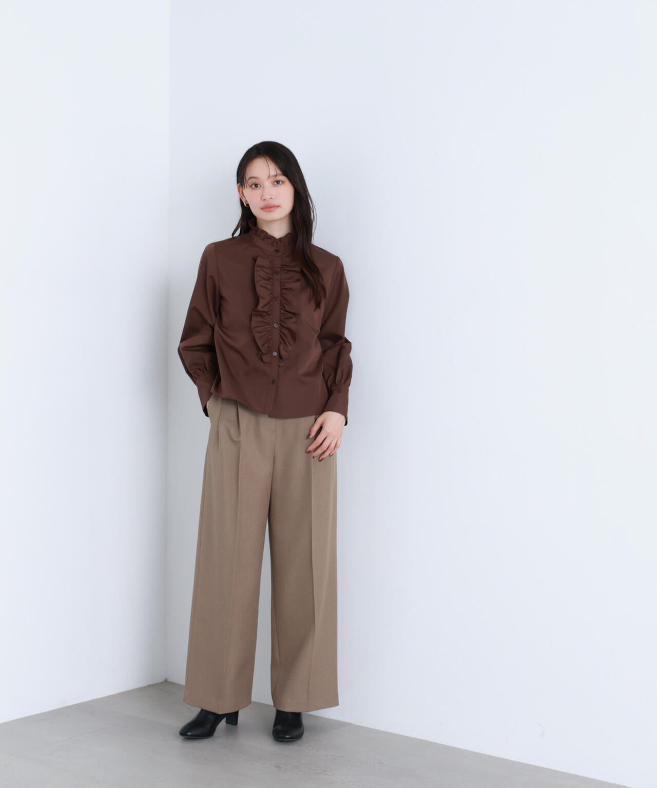 ＜骨格ナチュラル＞ツイーディータックワイドパンツ