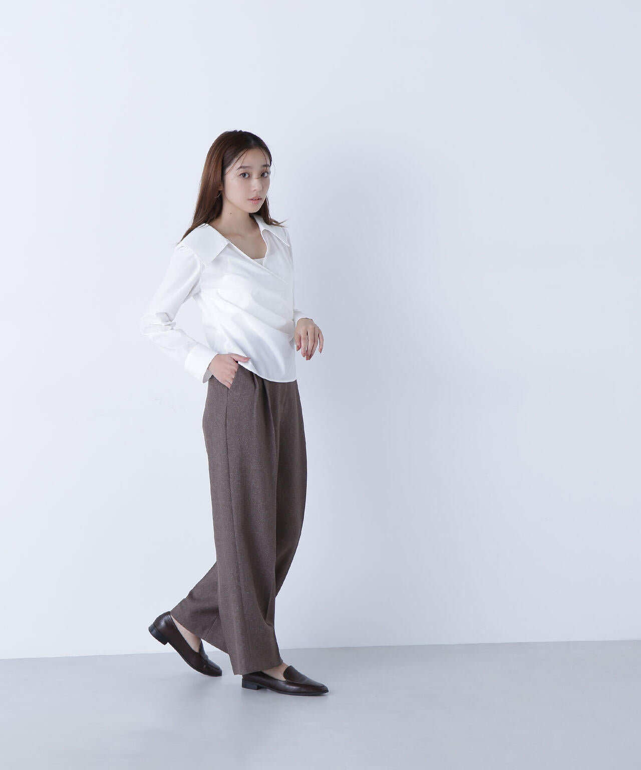 ＜骨格ナチュラル＞ツイーディータックワイドパンツ