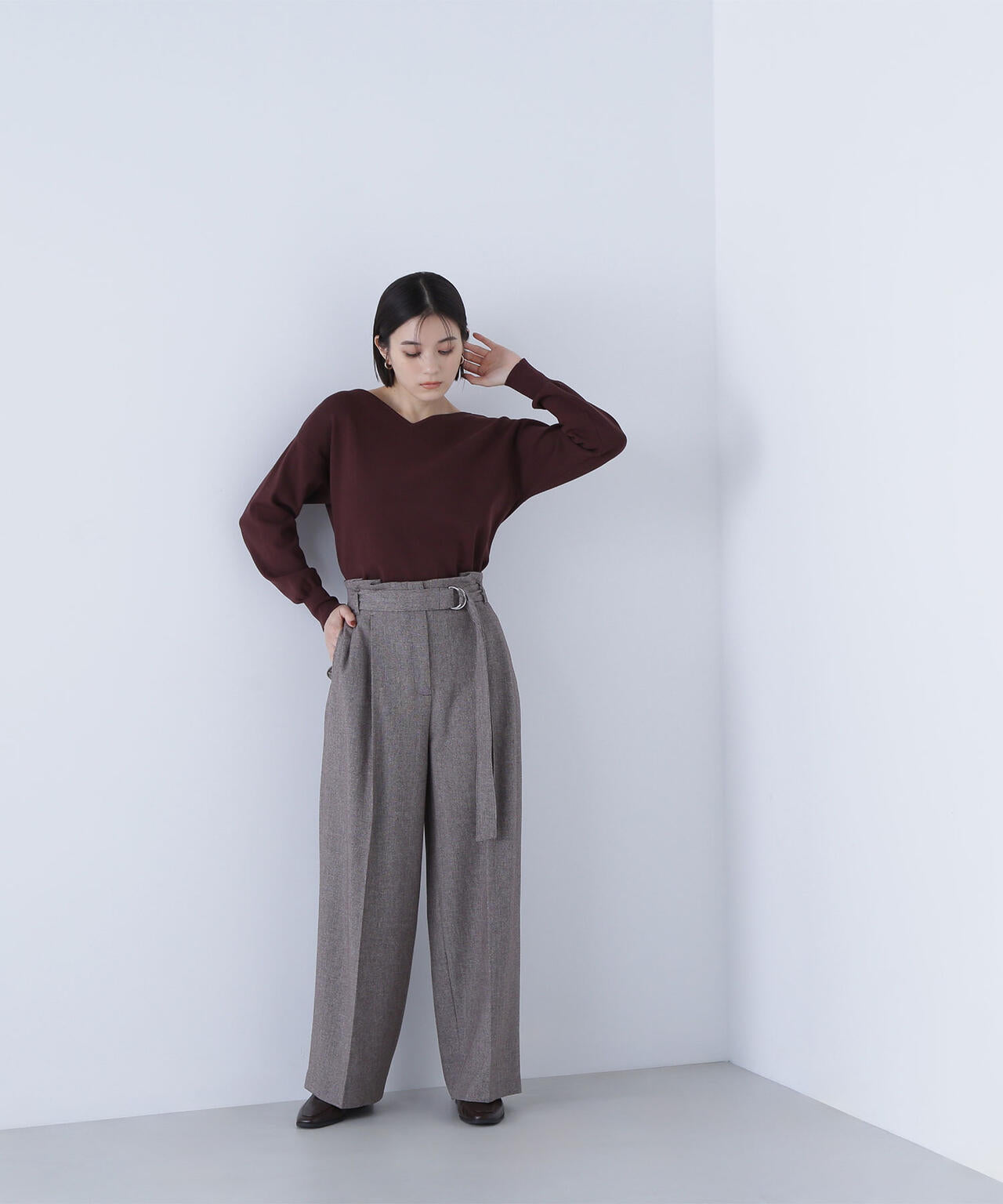 ツイーディーベルテッドワイドパンツ