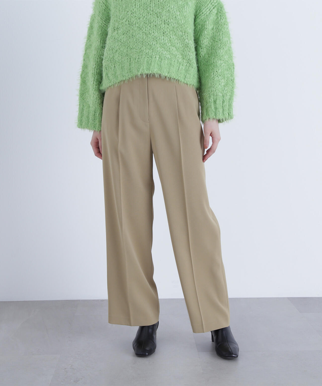 メタルディティールタックワイドパンツ