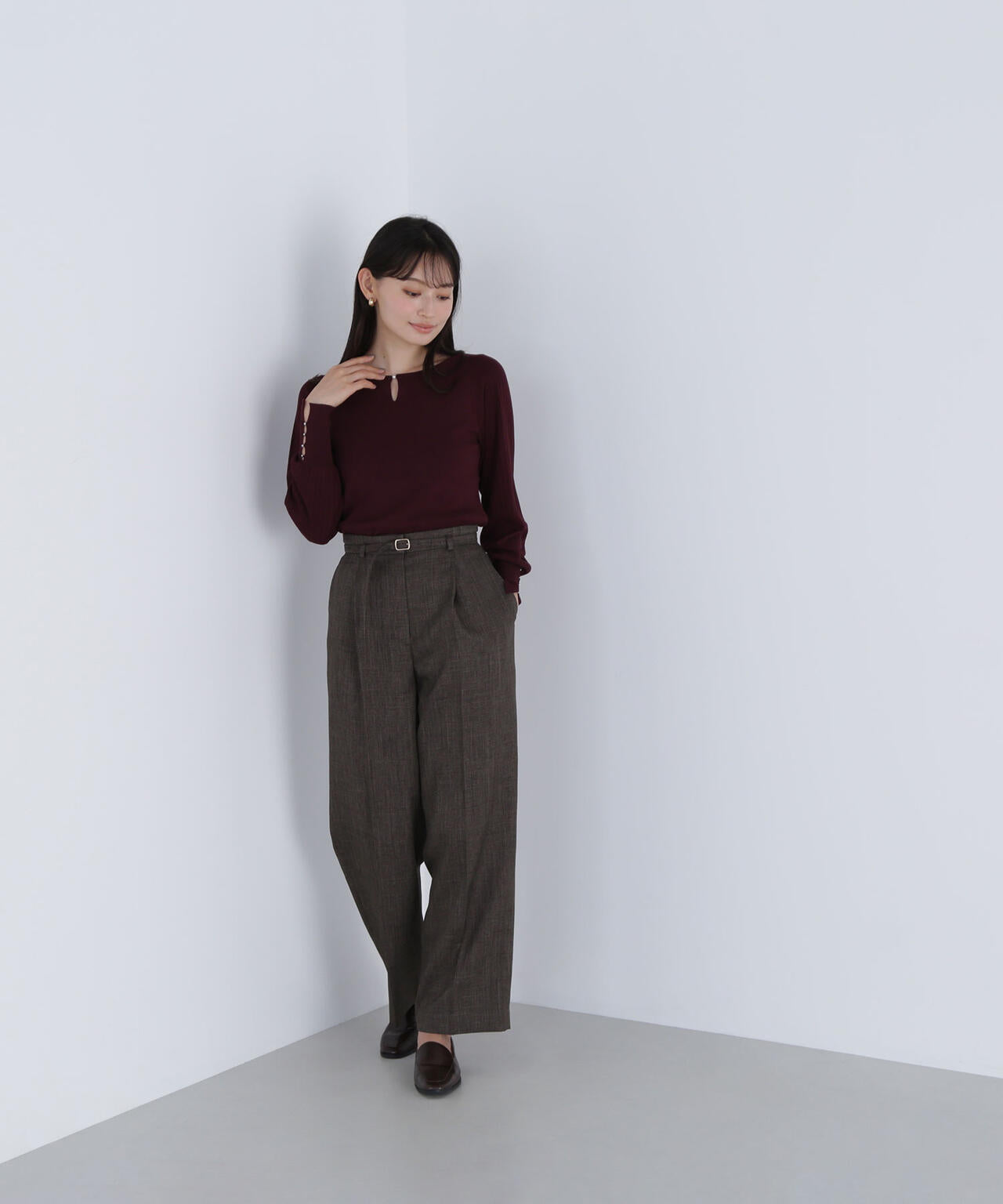 シャークスキン SETUPストレートテーパードパンツ