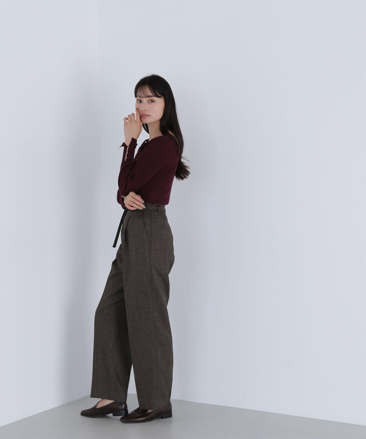 シャークスキン SETUPストレートテーパードパンツ