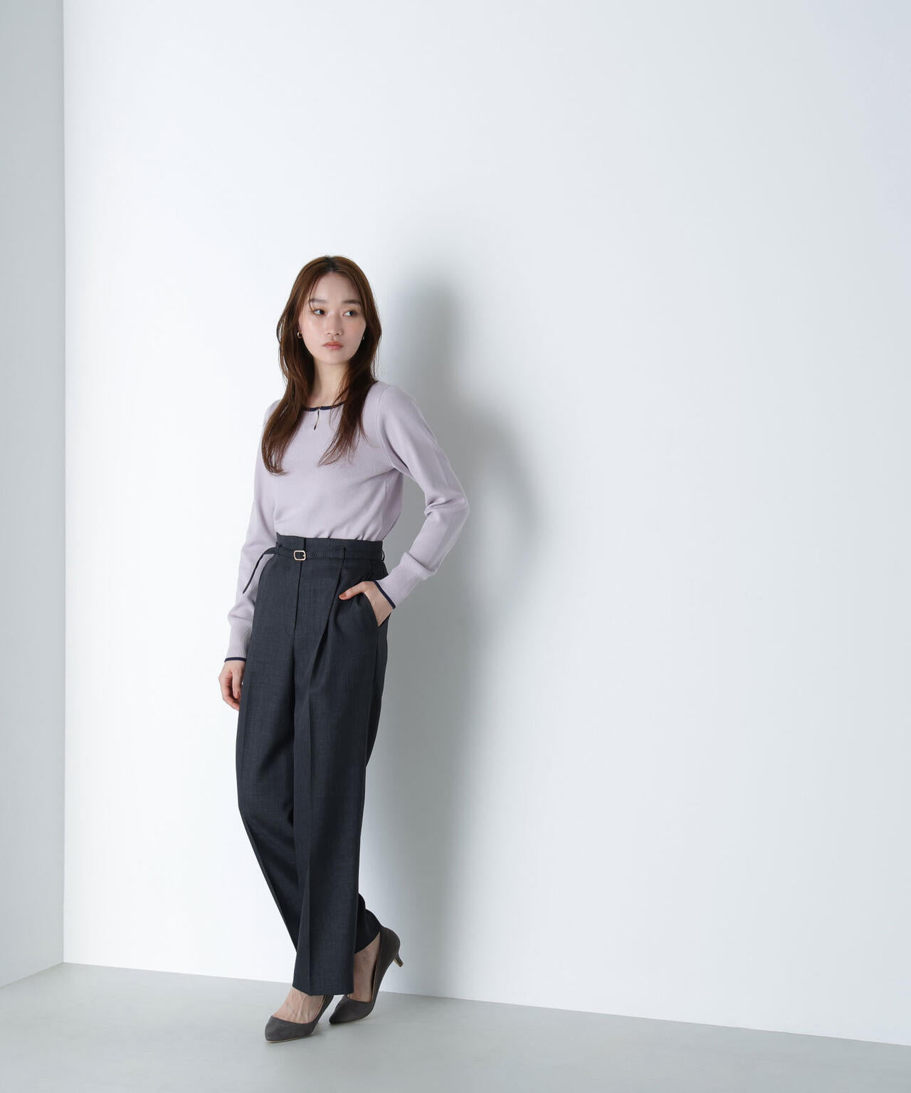 シャークスキン SETUPストレートテーパードパンツ