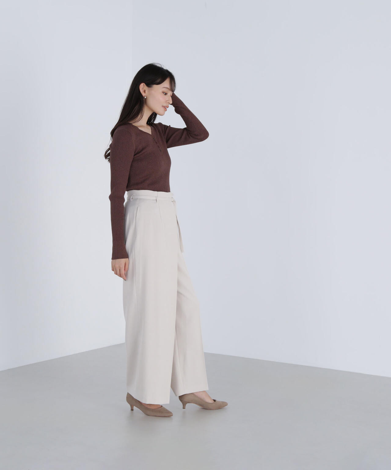 ハイウエストラップワイドパンツ