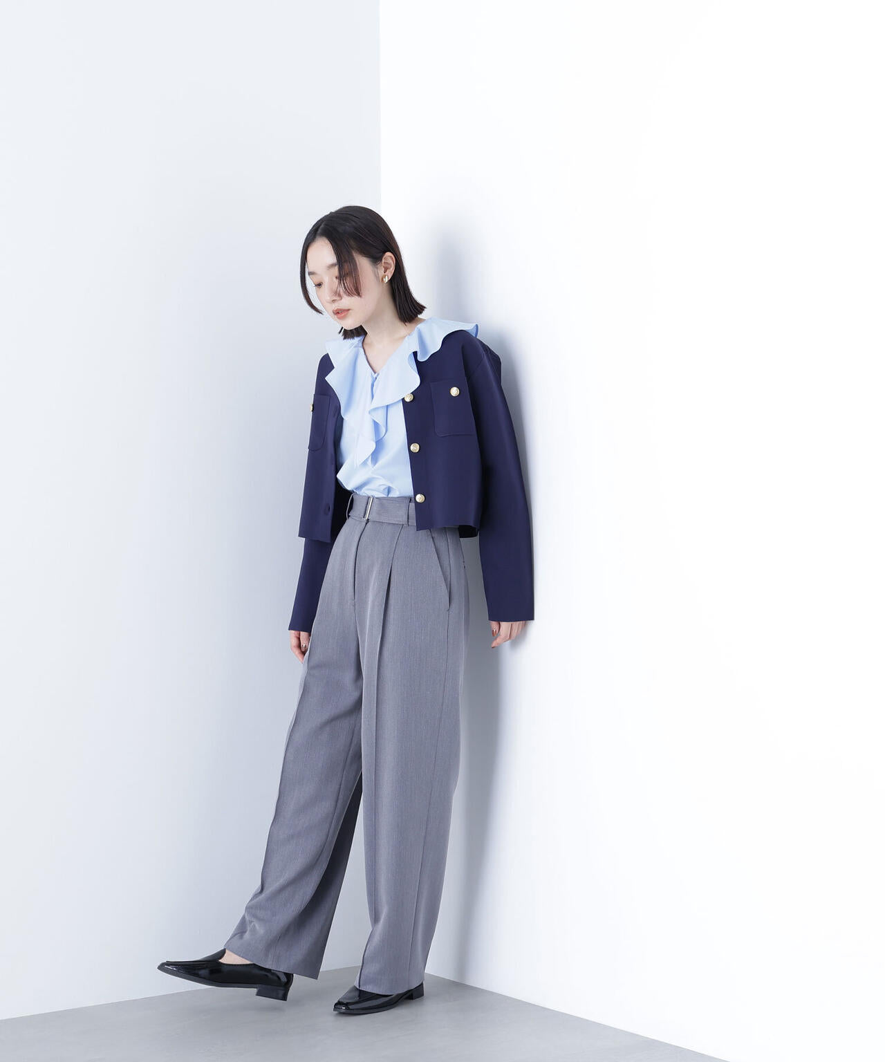 みっつ　NATURAL BEAUTY BASIC パンツスーツセット❗️ NATURAL BEAUTY BASICパンツスーツ Sグレー ウールシルク混