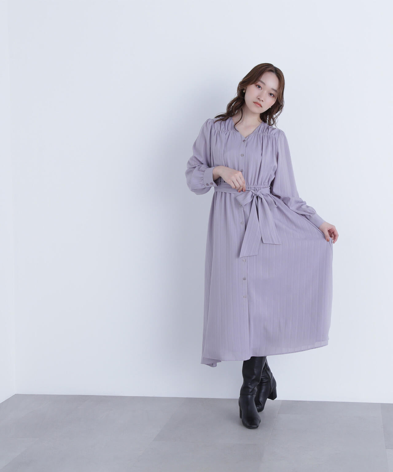 ベルテッドシャドーストライプワンピース