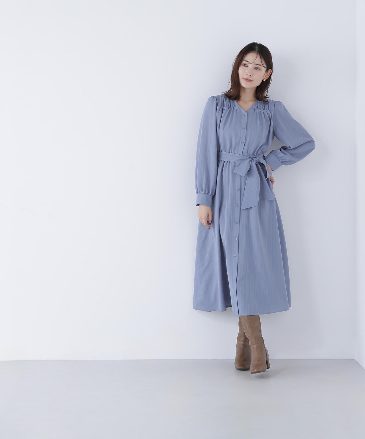 ベルテッドシャドーストライプワンピース