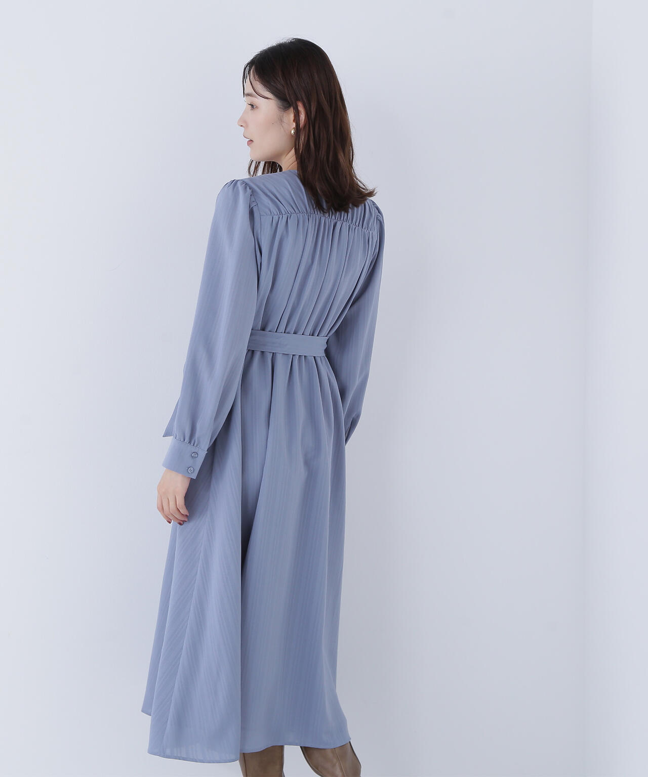 ベルテッドシャドーストライプワンピース