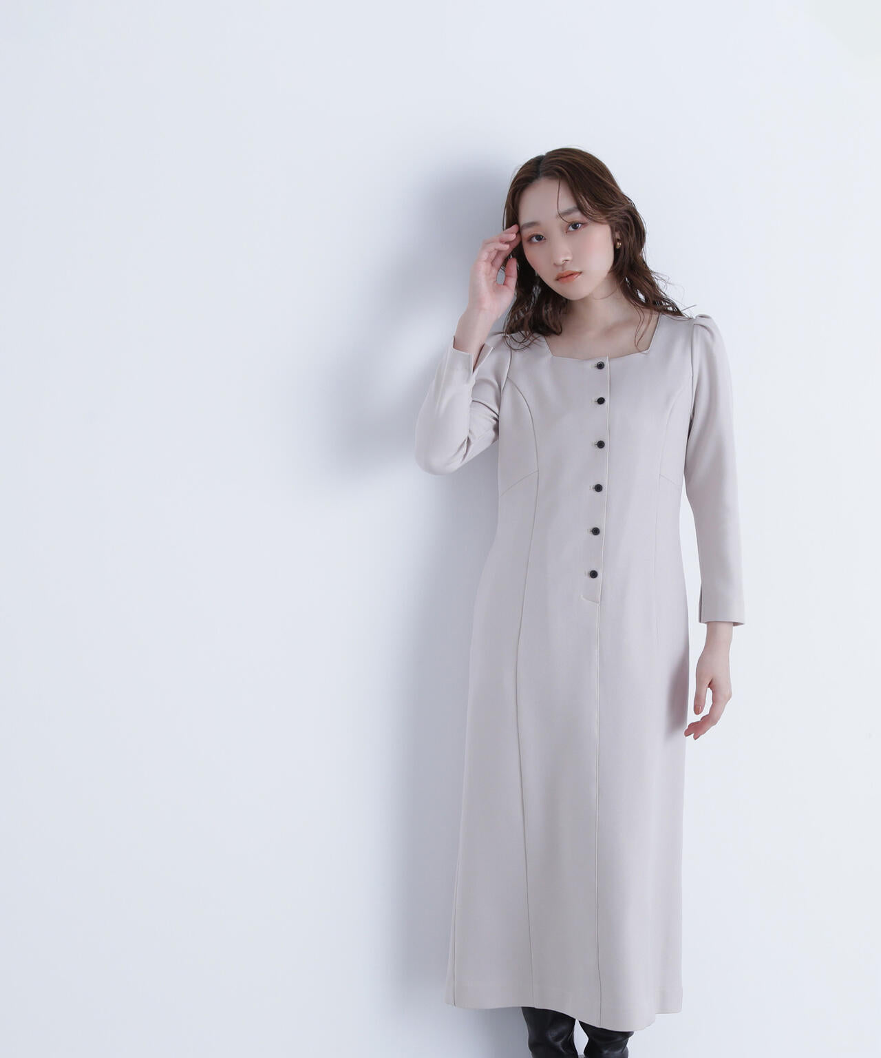 バイカラーボタンナローワンピース