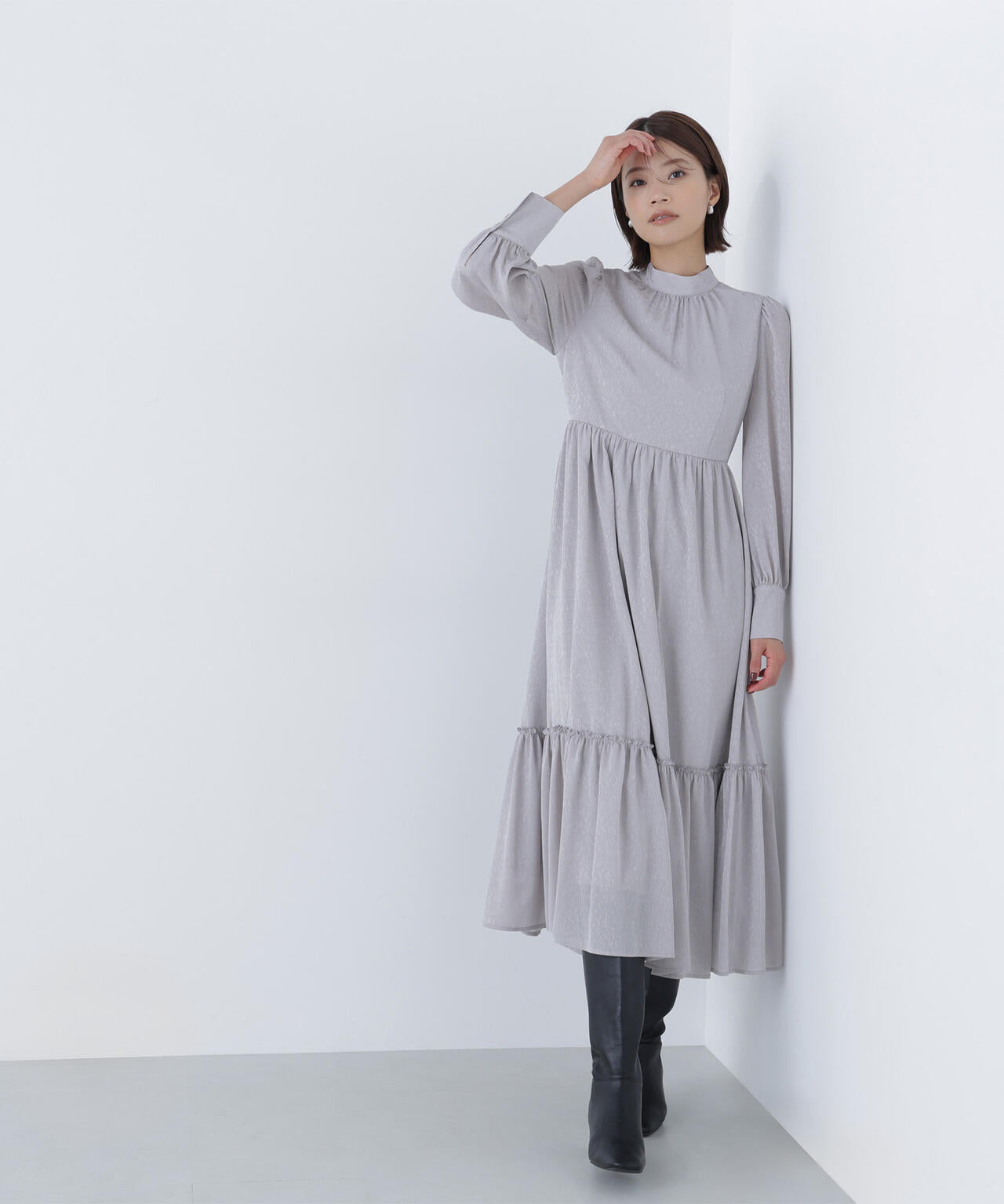 ナチュラルビューティーベーシック（NATURAL BEAUTY BASIC）/バックリボンジャガードワンピース バックリボンジャガードワンピース | NATURAL BEAUTY BASIC