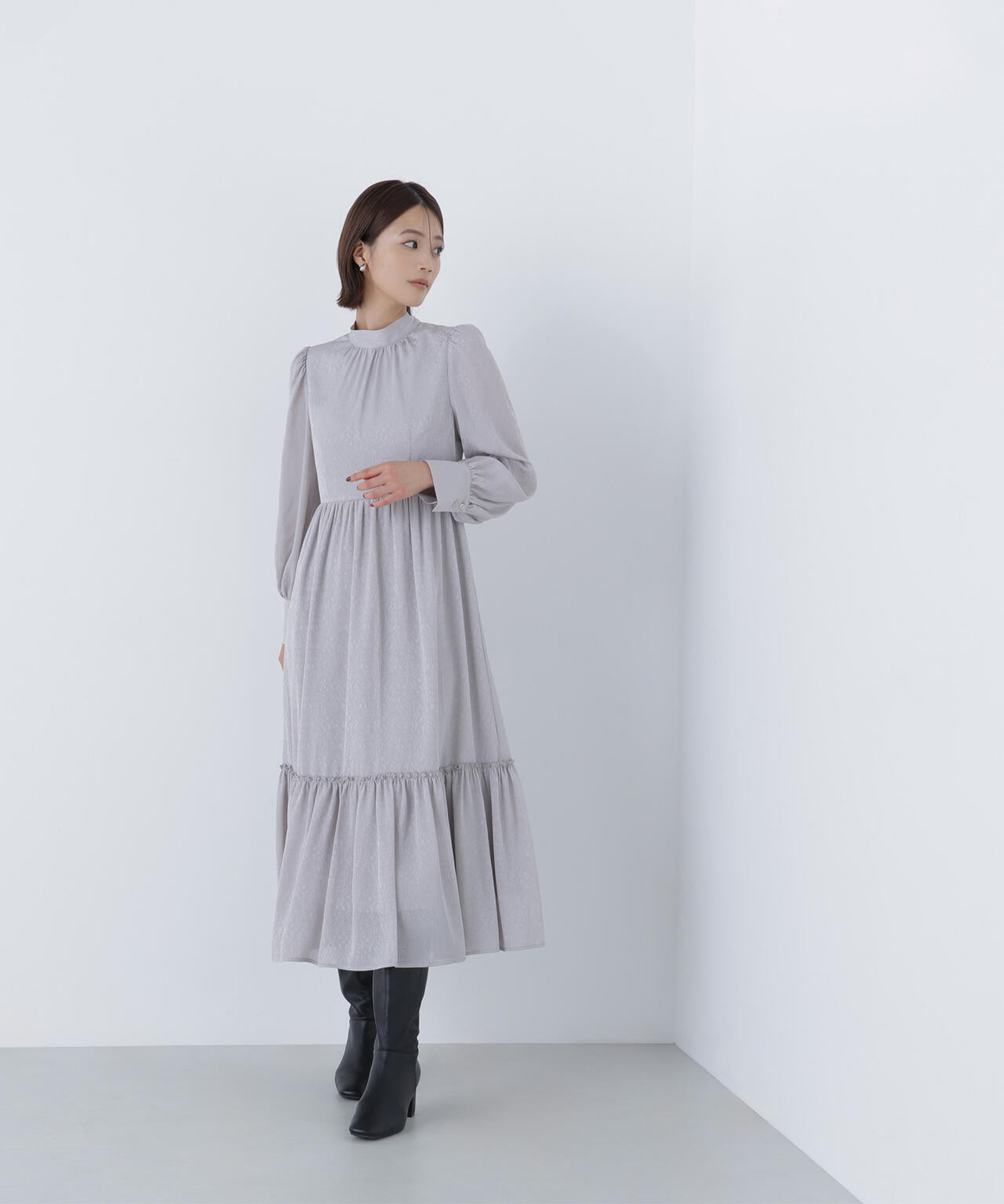 未使用タグ付き✨グレースコンチネンタル　バックドレープジャガードワンピース ビスチェ コンビ フクレ ジャガード ワンピース