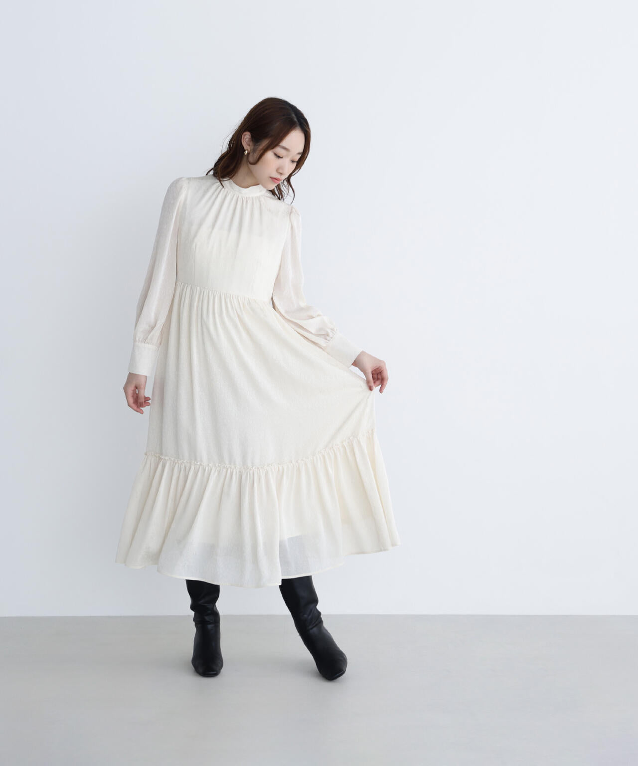 ★新品未使用★24ssナチュラルビューティーベーシック　★ジャガードワンピース バックリボンジャガードワンピース | NATURAL BEAUTY BASIC