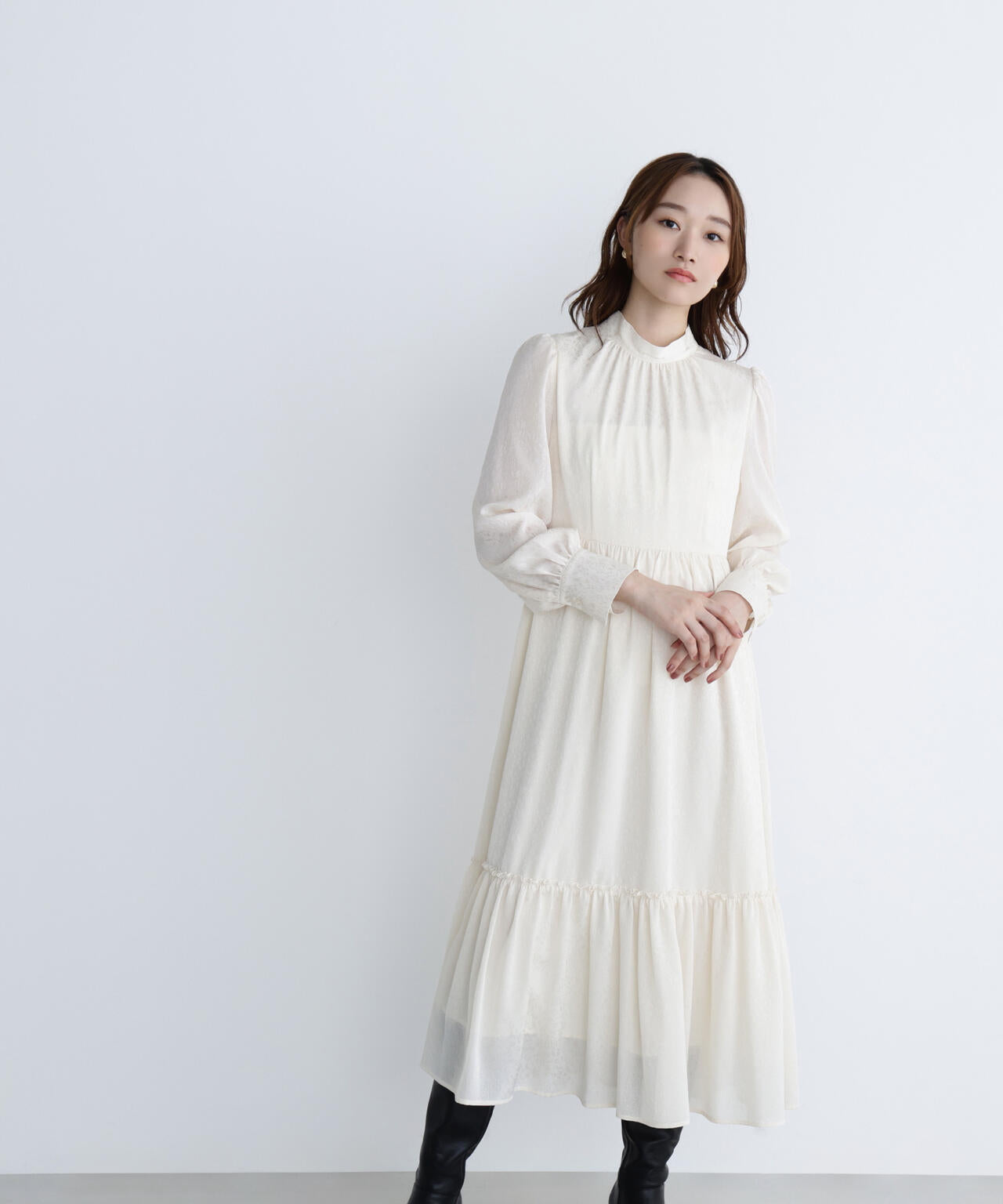 ★新品未使用★24ssナチュラルビューティーベーシック　★ジャガードワンピース バックリボンジャガードワンピース | NATURAL BEAUTY BASIC