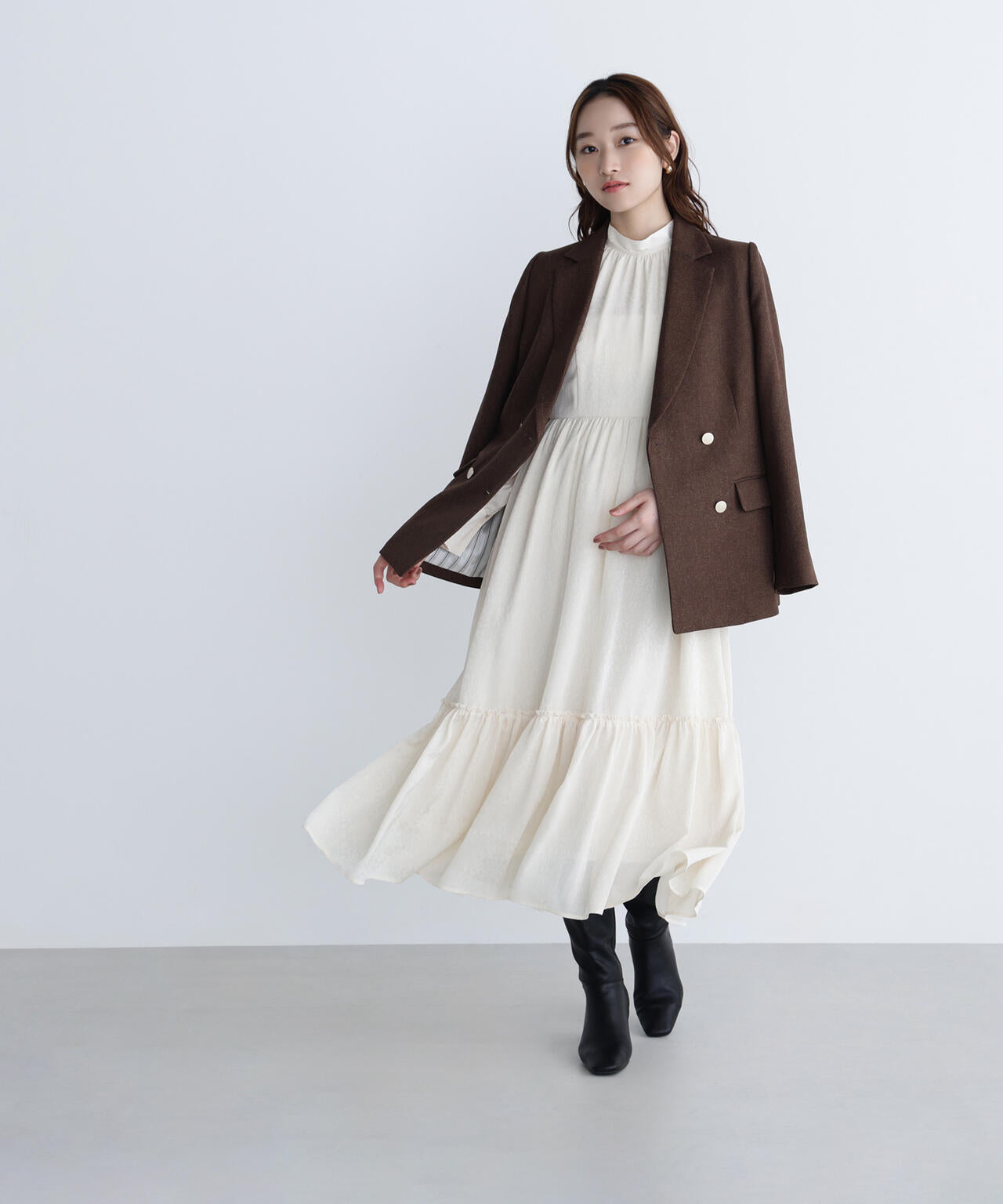 ★新品未使用★24ssナチュラルビューティーベーシック　★ジャガードワンピース 横浜ジョイナス・mix.tokyo限定カラー：グレー】バックリボン