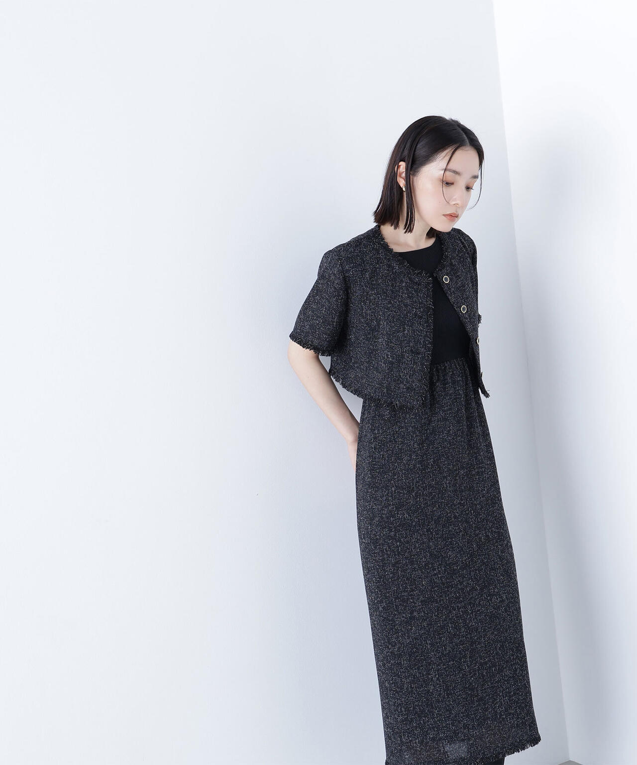 ツイードジャケット＆ナローワンピース