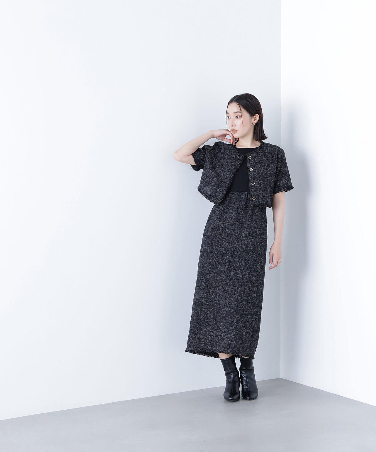 ツイードジャケット＆ナローワンピース
