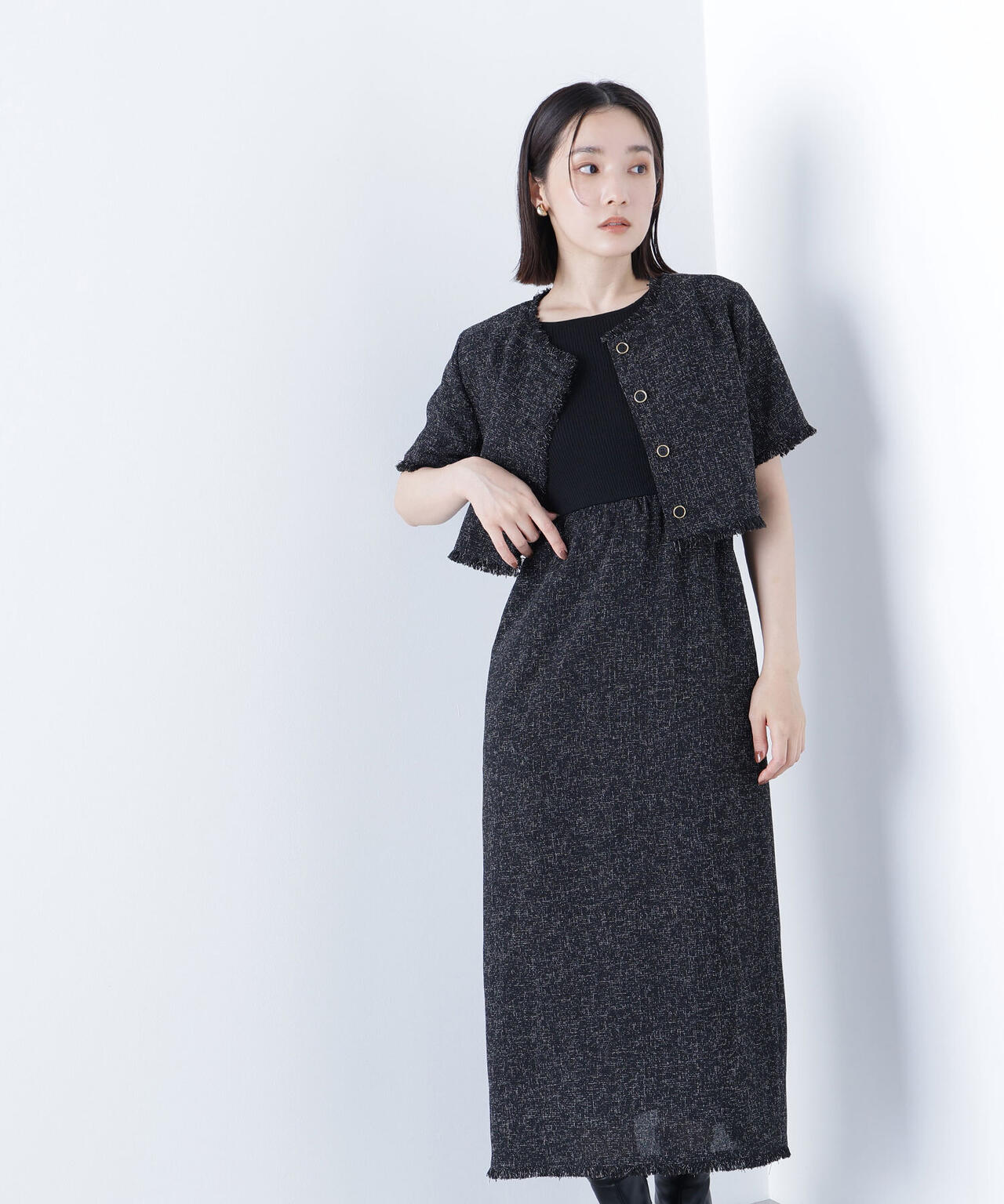 ツイードジャケット＆ナローワンピース