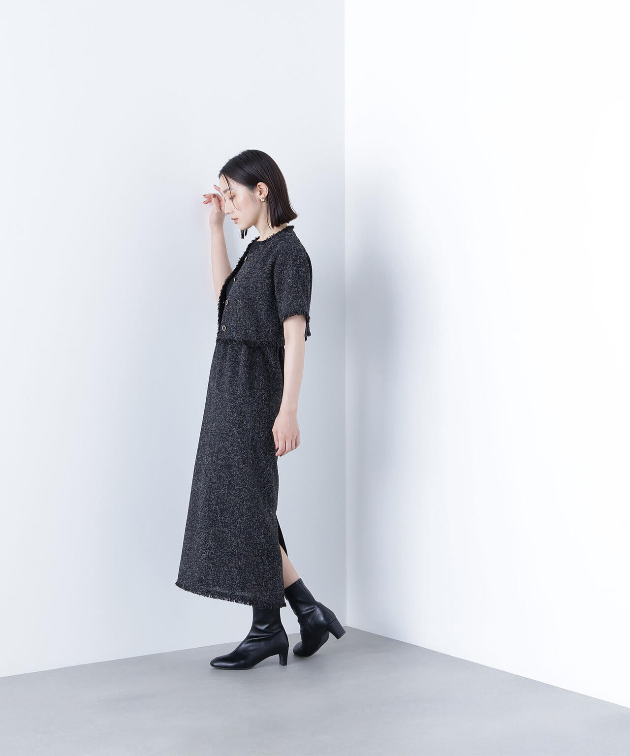 ツイードジャケット＆ナローワンピース