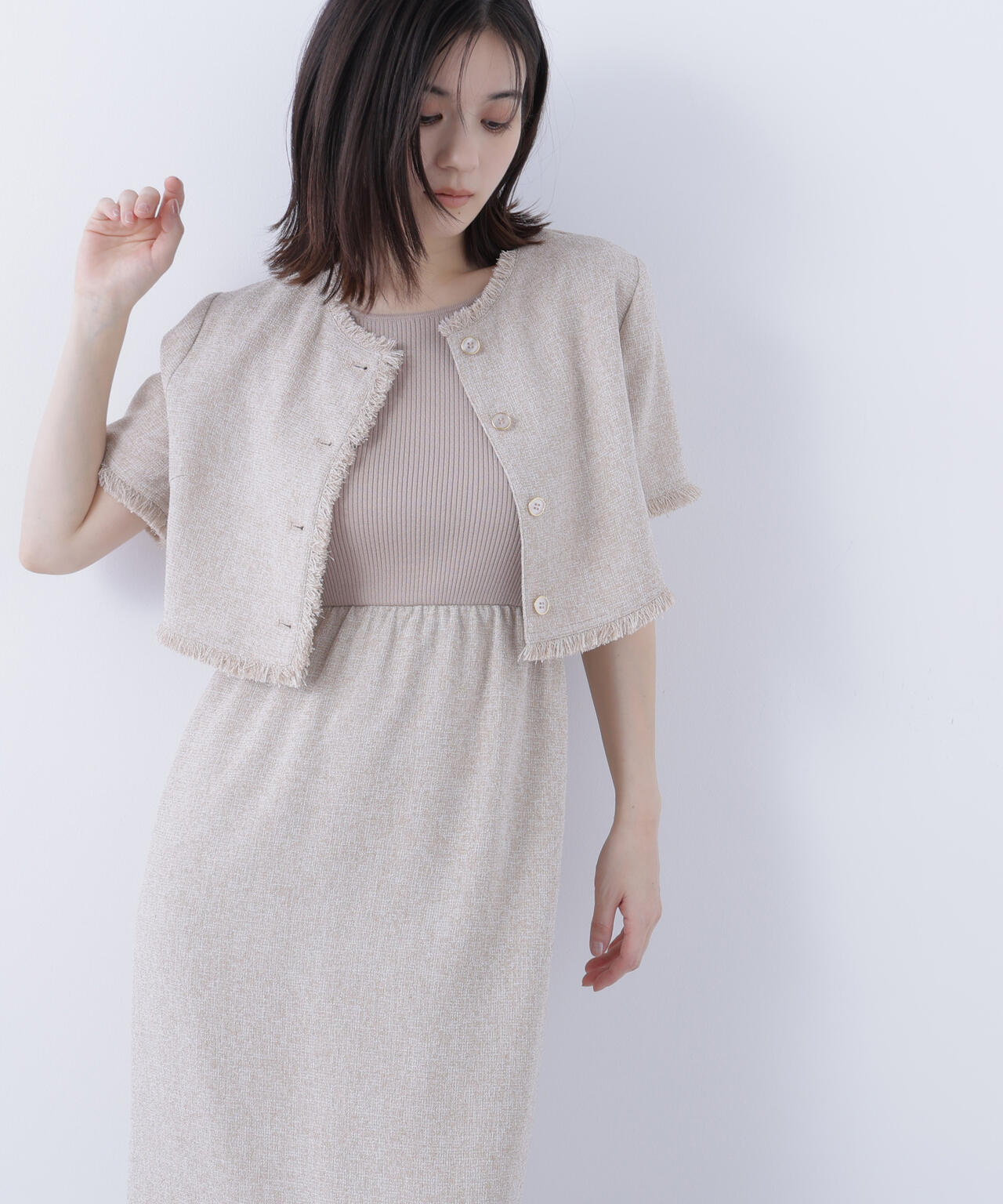 ツイードジャケット＆ナローワンピース