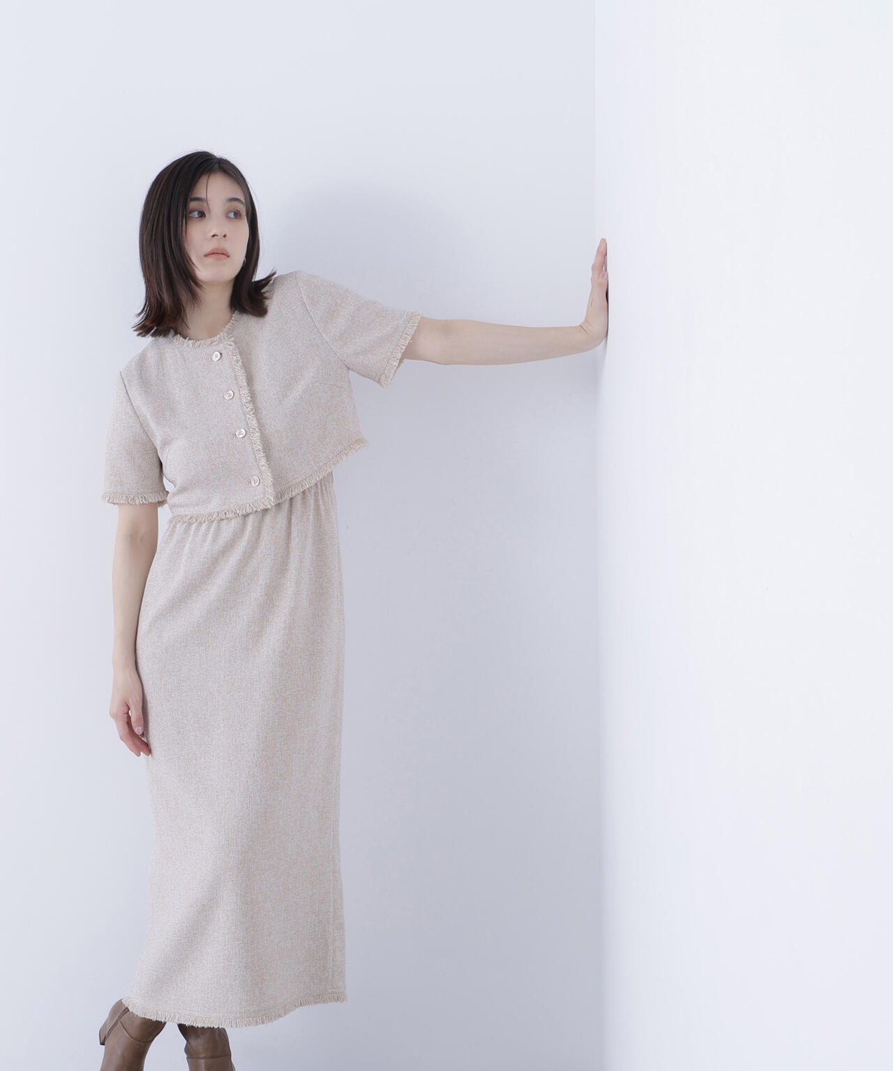 ツイードジャケット＆ナローワンピース