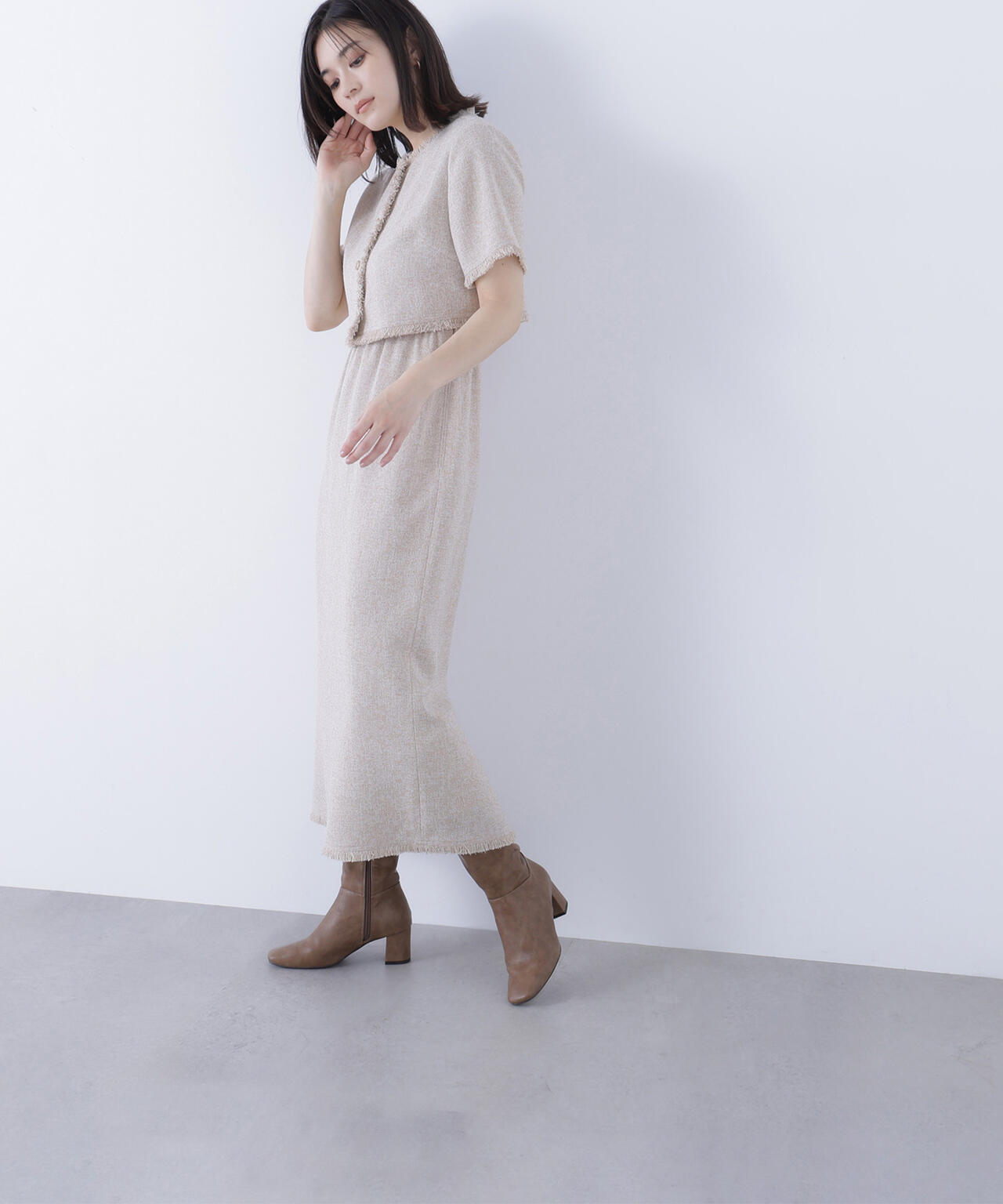 ツイードジャケット＆ナローワンピース