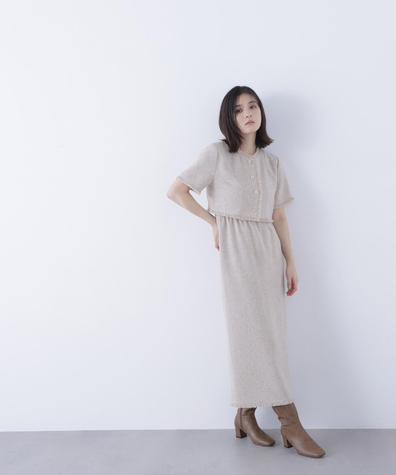 ツイードジャケット＆ナローワンピース