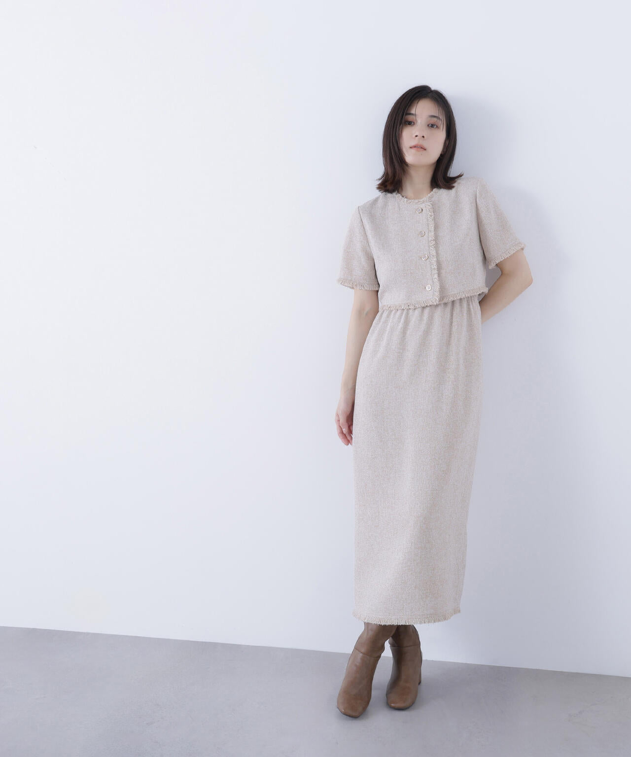 ツイードジャケット＆ナローワンピース