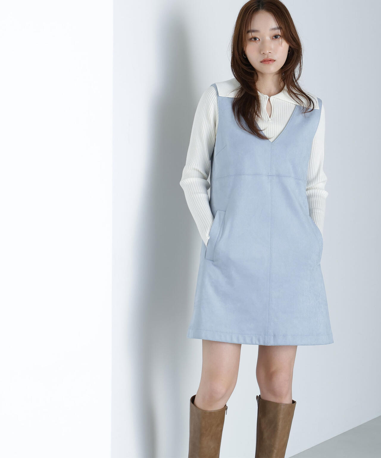 ジャンみ レディース Vネック 切り替え ジャンパースカート通販 [0321-51701