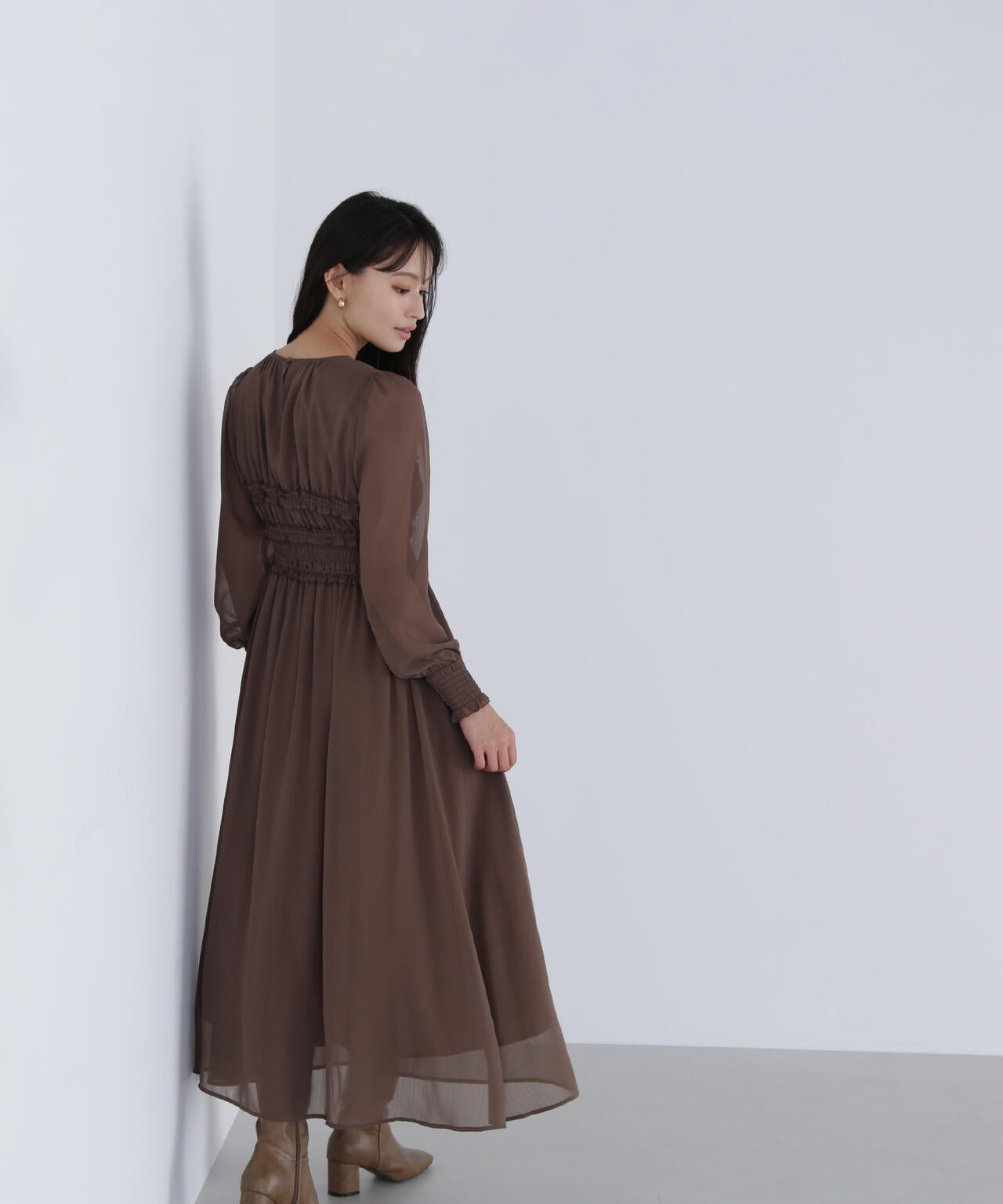 フリルシャーリング楊柳ワンピース