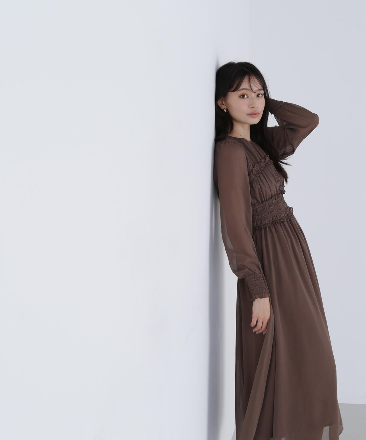 フリルシャーリング楊柳ワンピース