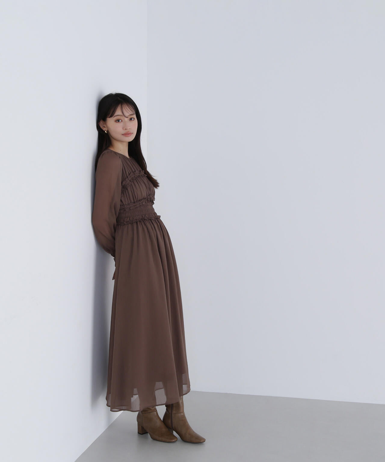 フリルシャーリング楊柳ワンピース